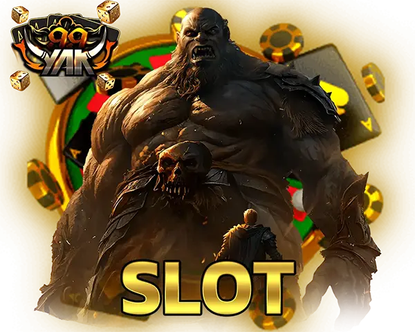 YAK999 ภาพเกมสล็อตยักษ์ตัวใหญ่สไตล์แฟนตาซี พร้อมตัวอักษร SLOT สีทองเด่นกลางภาพ โทนเข้มดุดันสไตล์คาสิโนออนไลน์